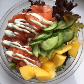 Gluten-free salmon poke with mango from Mainland Poke